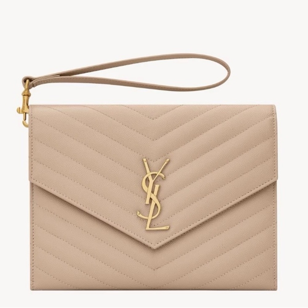 Yves Saint Laurent Tan Chevron Clutch